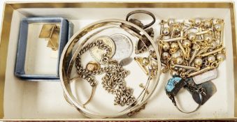 Collection of silver and costume jewellery including silver adjustable bangle with scrolling