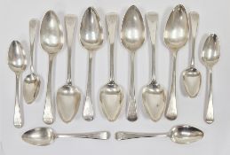 Set of seven George III silver dessert spoons, London 1803, William Eley I and William Fearn, old
