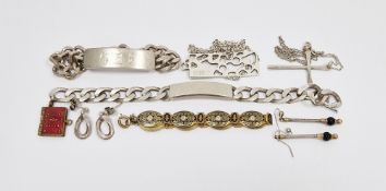 Mixed lot of silver and other jewellery including two silver hallmarked curb link identity bracelets