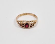 9ct gold ring set with a faceted red glass stone, ring size N, 1.6 grams