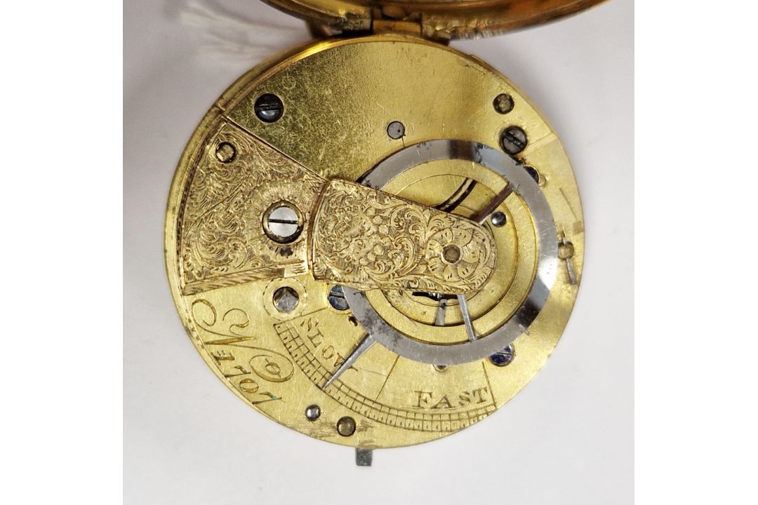 19th century gilt metal cased open-faced pocket watch, the gilt metal dial having raised Arabic - Image 3 of 5