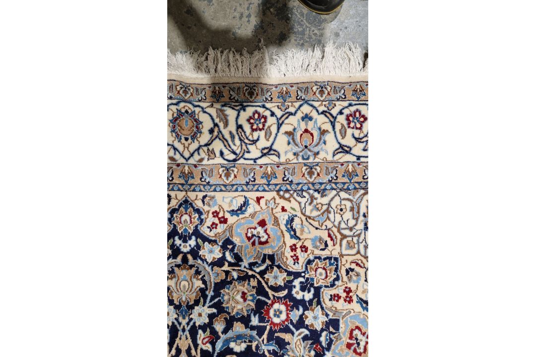 Large Persian midnight blue ground rug with central cream floral medallion on floral field, floral - Image 4 of 22