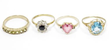 9ct gold peridot half eternity ring, size N1/2, together with a blue and white stone 9ct gold