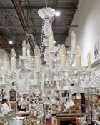 Contemporary glass electrolier / chandelier, comprising a row of nine branches below a row of five