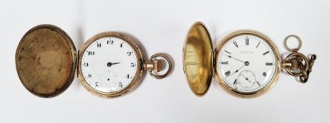 Late 19th/early 20th century Waltham full hunter pocket watch, in a gold plated case, the enamel