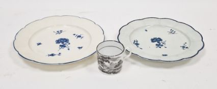 An English porcelain Gilliflower pattern blue and white osier-moulded plate, probably Worcester,