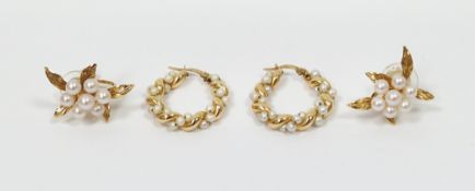 Pair of Italian 9k yellow gold hoop earrings, each of twisted form and set with row of simulated