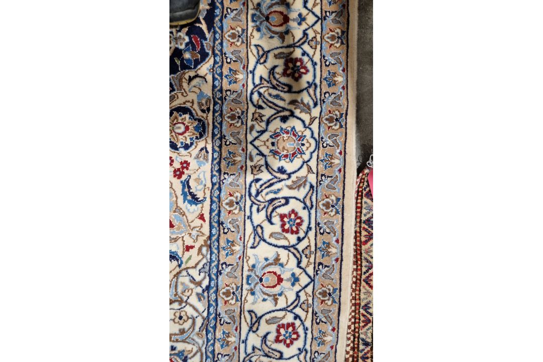 Large Persian midnight blue ground rug with central cream floral medallion on floral field, floral - Image 13 of 22