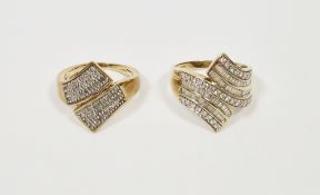 QVC 9ct gold and white stone twisted band ring and another similar QVC 9ct gold and white stone