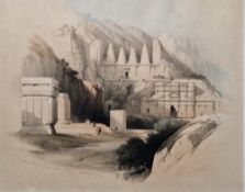 After David Roberts (1796-1864) Three hand-coloured lithographs 'Sepulchral Monuments, Petra' framed
