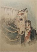 C. L. A. Norris? Pencil/pastel Figure with horse, signed lower right, framed and glazed, image