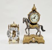 20th century French style 8-day mantel clock, the metal case in the form of a horse surmounted by