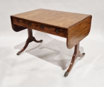 19th century satin wood drop-flap sofa table with two drawers and two faux drawers with brass