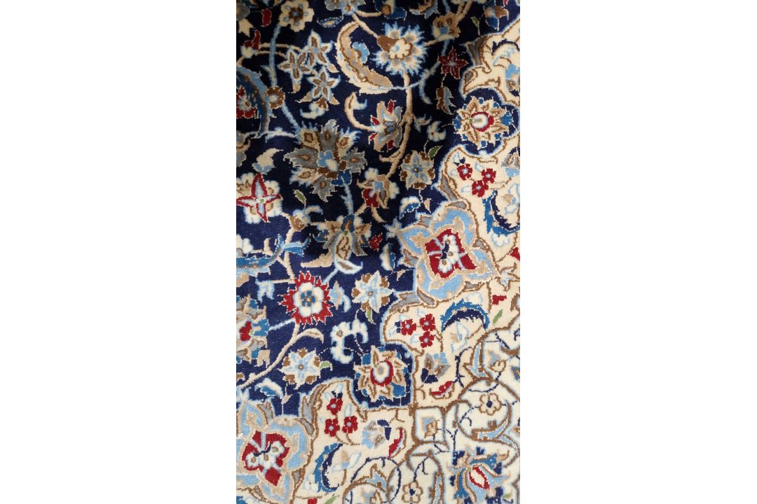 Large Persian midnight blue ground rug with central cream floral medallion on floral field, floral - Image 14 of 22