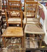 Collection of four chairs including a Regency-style faux-bamboo side chair with rush seat, 45cm wide