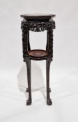 19th century Chinese ebonised hardwood jardiniere stand, the octagonal top with marble panel inlay