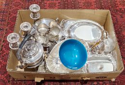 Collection of silver plated items including Reed & Barton enamel bowl, Wilson & Sharpe tazza, WMF