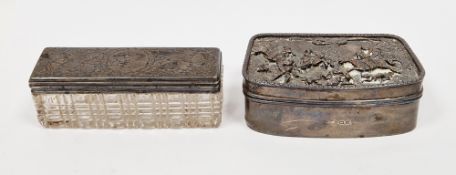 Silver table snuff box, hallmarks rubbed but probably early 20th century, the hinged lid with with