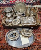 Walker & Hall silver plated spirit kettle on stand, together with other silver plated wares