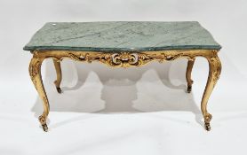 Mid-century coffee table with a green shaped marble top, on an ornate giltwood-effect base with