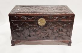 Late 19th/early 20th century Chinese dark stained camphorwood blanket chest, the hinged lid and