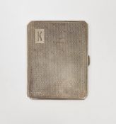 Art Deco silver cigarette case, Birmingham 1938 E J Trevitt & Sons, with engine turned decoration