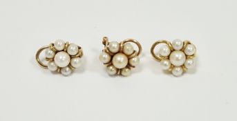 Three matching 9ct yellow gold clip-on earrings, each set with a cluster of seven simulated