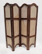 Hardwood framed four section folding dressing screen with arched top and bergere panels, each