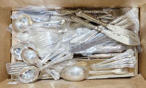 Collection of matched silver plated ' King's pattern ' flatware including 12 forks, 6 soup spoons,