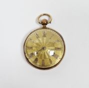 19th century gilt metal cased open-faced pocket watch, the gilt metal dial having raised Arabic