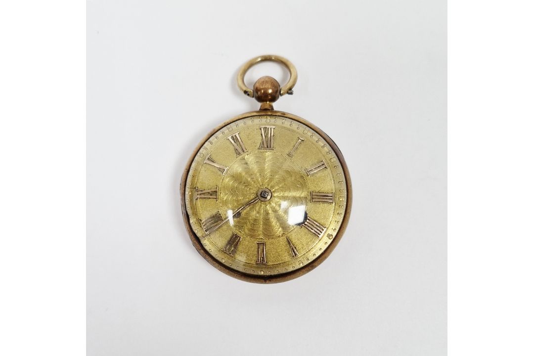 19th century gilt metal cased open-faced pocket watch, the gilt metal dial having raised Arabic - Image 1 of 5