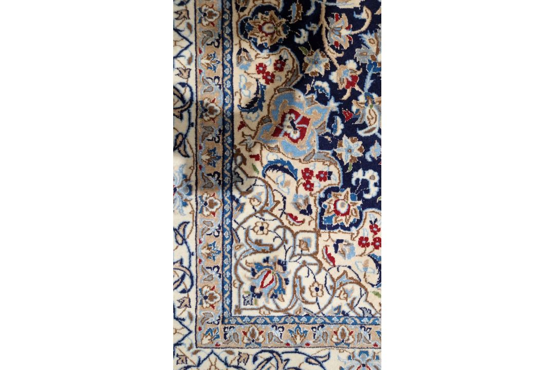 Large Persian midnight blue ground rug with central cream floral medallion on floral field, floral - Image 16 of 22