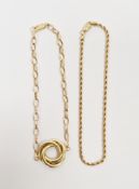 9ct gold triple circle and oval link bracelet, 3.7g and a 9ct rope-pattern fine bracelet, 1.4g (2)