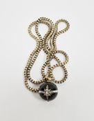 Victorian diamond and black & white banded agate ball mourning pendant, applied with a star-shaped