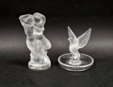 Lalique frosted glass dove ring holder and a Lalique group of 'Le Faune' frosted glass model of