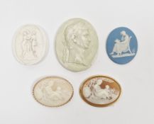 19th century Wedgwood jasperware oval plaque, moulded with a seated woman reading, 4cm high, two