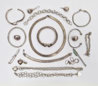 Collection of silver hallmarked and other silver items of jewellery including silver hallmarked