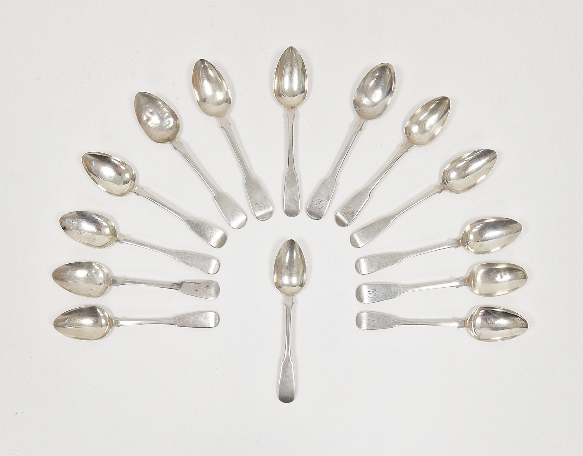 Set of six George IV Scottish silver teaspoons, Edinburgh 1821 Colin Richardson, fiddle pattern,
