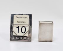 Silver and wooden easel back perpetual desk calendar, Sheffield 2000, Carr's of Sheffield Ltd, 7cm