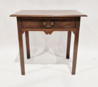 18th century oak lowboy, the top with moulded edge above a single frieze drawer and shaped apron,