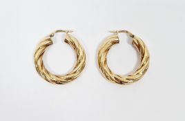 Pair 9ct gold large twisted hoop earrings, 4.6g  Condition Report Diameter 3cm Width 0.5cm