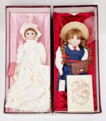 Two boxed ' Freckalina ' handmade porcelain dolls created and designed by Geraldine Elliott, one