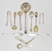 George III silver sifting spoon, rubbed marks, old English pattern with bright cut decoration, the