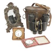 Early 20th century Mappin & Webb 8 day travelling alarm clock in folding case together with a
