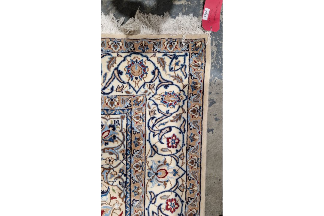 Large Persian midnight blue ground rug with central cream floral medallion on floral field, floral - Image 5 of 22