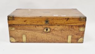 19th century camphor wood and brass bound travelling campaign box, the hinged lid opening to an