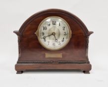 Early 20th century mahogany domed cased 8-day mantel clock, the silvered dial with engine turned