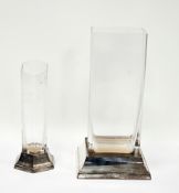 Carr's of Sheffield square glass vase held in a silver stand with wooden base, Sheffield 2003,