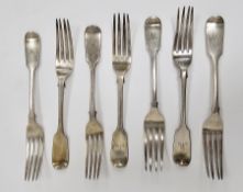 Set of six Victorian silver forks, London 1888, John Aldwinckle & Thomas Slater, fiddle pattern