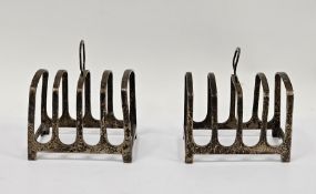 Pair of small silver toast racks, Sheffield 1938 and 1941, Walker & Hall, each with four plain